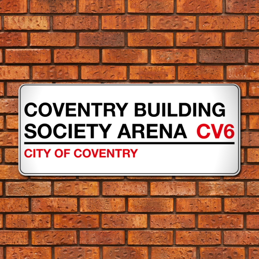 Coventry City Stadium Sign Aluminium Wall Art Metal Sign 2021-22 Red & Black