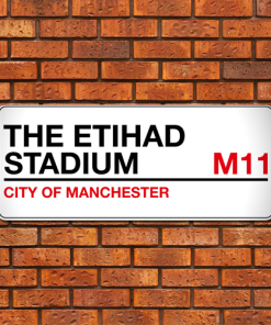 Manchester City Stadium Sign Aluminium Wall Art Metal Sign 2021-22 Red & Black