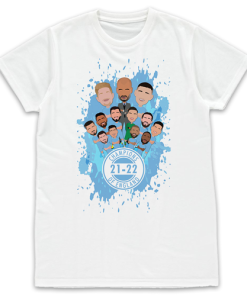 Man City Champions Of England 21-22 White T-Shirt Splash Design 2
