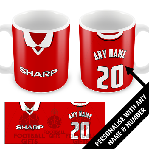 Man Utd Home Shirt 1999 Personalised Retro Kit Mug