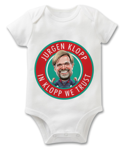 In Klopp We Trust Badge The Football Artist Baby Grow