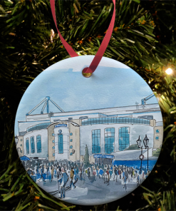 Chelsea Stadium Water Colour Christmas Tree Decoration Bauble By Sam Edwards Artist