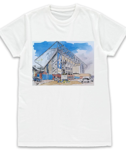 Leeds Utd Stadium Water Colour White T-Shirt By Sam Edwards Artist
