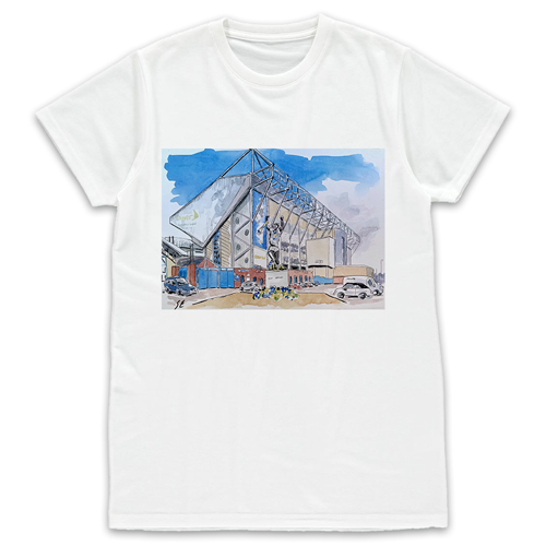 Leeds Utd Stadium Water Colour White T-Shirt By Sam Edwards Artist