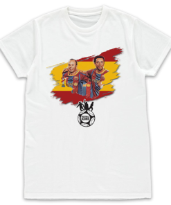 Football Icons White T-Shirt Xavi Iniesta Spain