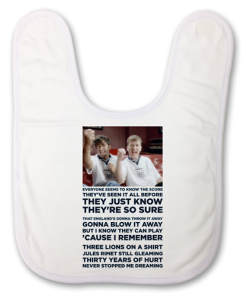 England Euro 96 3 Lions Lyrics It's Coming Home Baddiel & Skinner World Cup Baby Bib