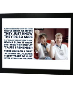 England Euro 96 3 Lions Lyrics It's Coming Home Baddiel & Skinner World Cup Prints & Framed Prints