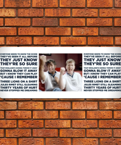 England Euro 96 3 Lions Lyrics It's Coming Home Baddiel & Skinner World Cup Aluminium Wall Art Metal Sign