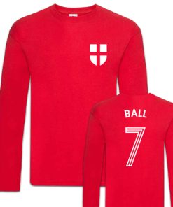 England World Cup 1966 Alan Ball No.7 Football Shirt Red Long Sleeved T-Shirt Fancy Dress