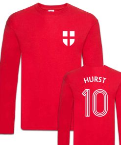 England World Cup 1966 Hurst No.10 Football Shirt Red Long Sleeved T-Shirt Fancy Dress