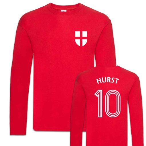 England World Cup 1966 Hurst No.10 Football Shirt Red Long Sleeved T-Shirt Fancy Dress