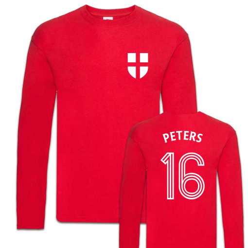 England World Cup 1966 Peters No.16 Football Shirt Red Long Sleeved T-Shirt Fancy Dress