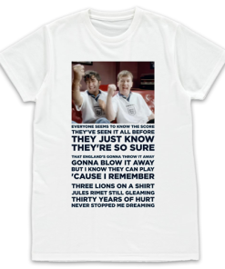 England Euro 96 3 Lions Lyrics It's Coming Home Baddiel & Skinner World Cup White T-Shirt