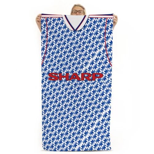 thumbnail image 2 of Britishmadegifts Manchester Red Retro 1999 Home Shirt Personalised Vintage Beach Towel 2 of 5