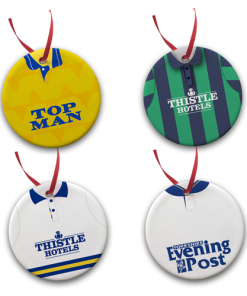 Leeds Utd Retro Kit Tree Decoration Ceramic Bauble Pack Of 4