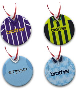 Man City Retro Kit Tree Decoration Ceramic Bauble Pack Of 4