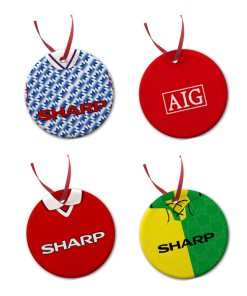 Man Utd Retro Kit Tree Decoration Ceramic Bauble Pack Of 4