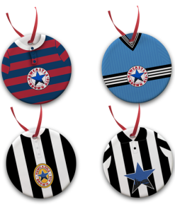 Newcastle Utd Retro Kit Tree Decoration Ceramic Bauble Pack Of 4