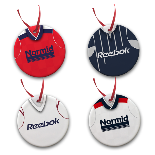 Bolton Retro Kit Tree Decoration Ceramic Bauble Pack Of 4