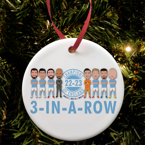 Man City Champions Of England 2023 Christmas Tree Decoration 3 In A Row