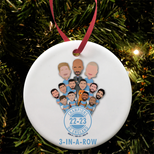 Man City Champions Of England 2023 Christmas Tree Decoration 3 In A Row Design 2