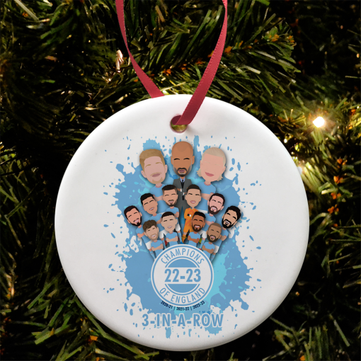 Man City Champions Of England 2023 Christmas Tree Decoration 3 In A Row Design 2 Splash