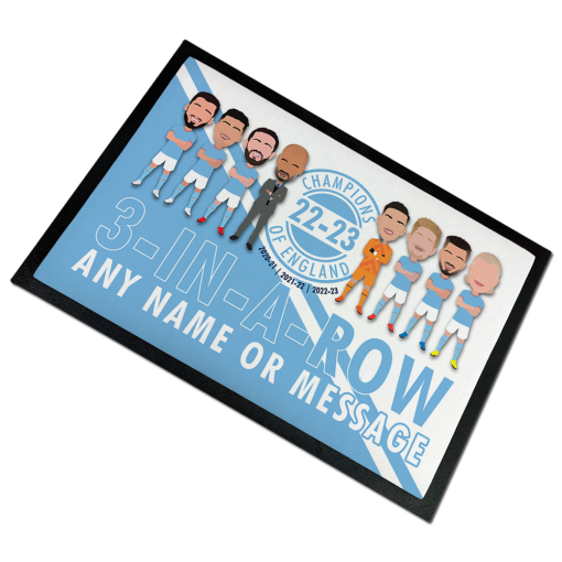 Man City Champions Of England 2022-2023 Vector Heroes Door Floor Mat 3 In A Row - Image 2