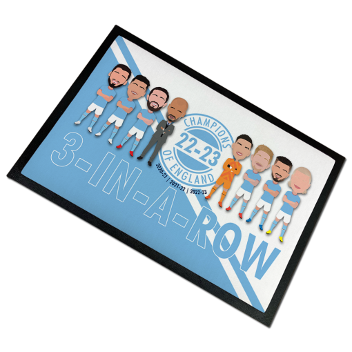 Man City Champions Of England 2022-2023 Vector Heroes Door Floor Mat 3 In A Row