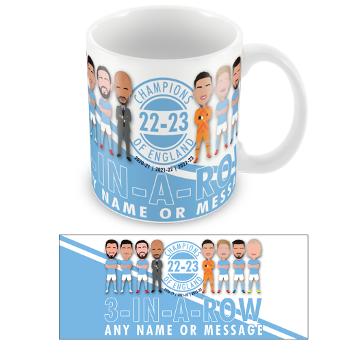 Man City Personalised Champions Of England 2023 Vector Heroes Mug 3 In A Row