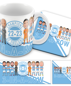 Man City Champions Of England 2023 Mug and Coaster Set 3 In A Row