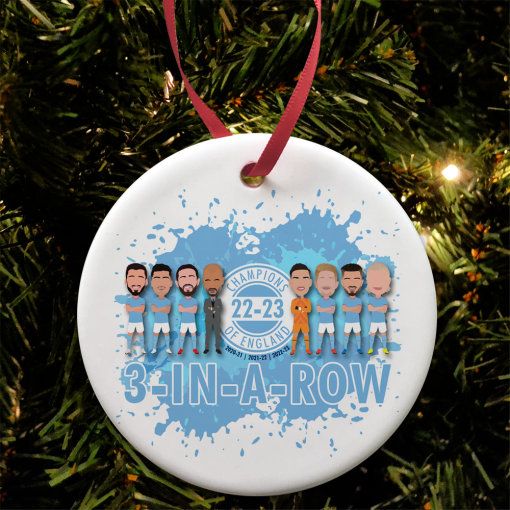 Man City Champions Of England 2023 Splash Christmas Tree Decoration 3 In A Row