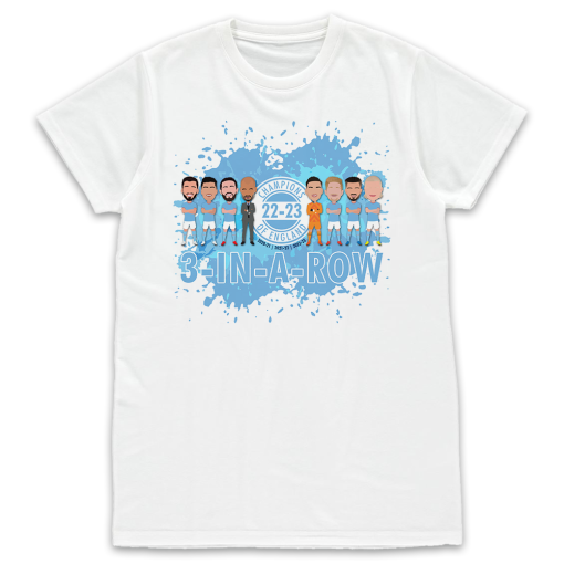 Man City Champions Of England 2023 Splash White T-Shirt Vector Heroes 3 In A Row - Image 2