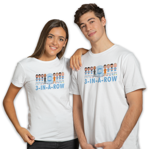 Man City Champions Of England 2023 White T-Shirt Vector Heroes 3 In A Row