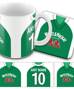 Hibs Retro Shirt Kit Home 2008 Personalised Mug and Coaster Set