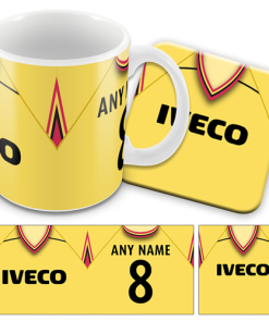 Watford Retro Shirt Kit Home 1983 Personalised Mug and Coaster Set