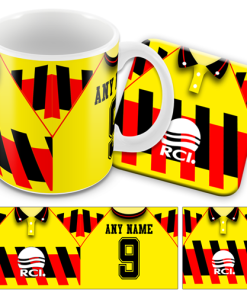 Watford Retro Shirt Kit Home 1991 Personalised Mug and Coaster Set