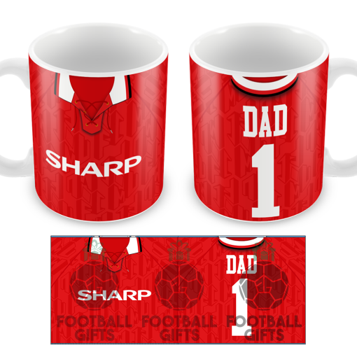 No.1 Dad Man Utd Retro Home 1992 Shirt Mug Fathers Day Classic Kits