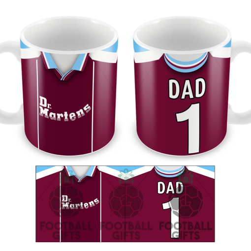 No.1 Dad West Ham Retro Home 1999 Shirt Mug Fathers Day Classic Kits