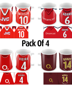 Arsenal Home Retro Shirt Mugs Classic Kits Pack Of 4