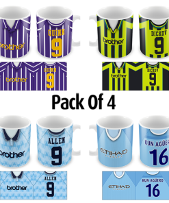 Man City Retro Shirt Mugs Classic Kits Pack Of 4