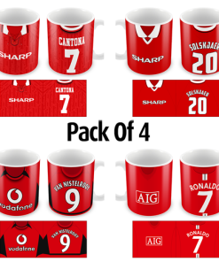Man Utd Retro Home Shirt Mugs Classic Kits Pack Of 4