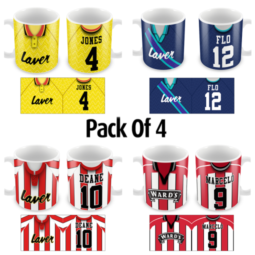 Sheffield Utd Retro Shirt Mugs Classic Kits Pack Of 4