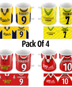 Wrexham Retro Shirt Mugs Classic Kits Pack Of 4