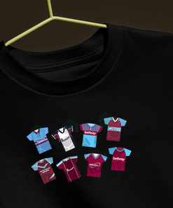 West Ham Retro Kits Black T-Shirt Classic Kits - Image 3