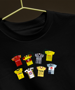 Watford Retro Kits Black T-Shirt Classic Kits - Image 3