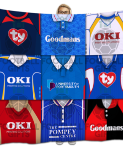Portsmouth Classic Kits Montage Retro Shirt Fleece Blanket / Throw
