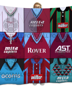 Aston Villa Classic Kits Montage Retro Shirt Fleece Blanket / Throw