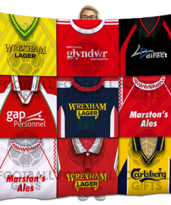 Wrexham Classic Kits Montage Retro Shirt Fleece Blanket / Throw