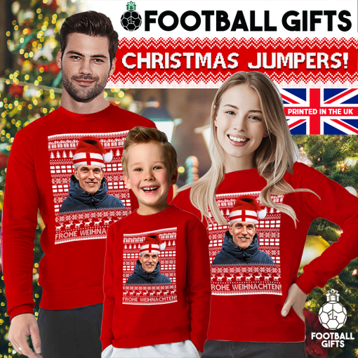 Thomas Tuchel Santa Hat Christmas Jumper Red England Football- FROHE WEIHNACHTEN - Merry Christmas - Image 2