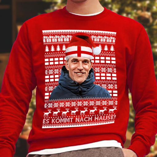 Thomas Tuchel Santa Hat Christmas Jumper Red England Football- ES KOMMT NACH HAUSE - It's Coming Home